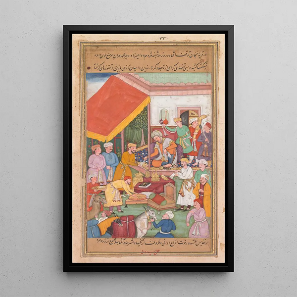 Timur distribuye regalos de su nieto, el Príncipe de Multán, de un Zafarnama Libro de las Victorias - Shravana — cuadro enmarcado en la pared