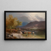 Livestock drinking near a loch - Sidney Richard Percy — framed artwork on a wall
