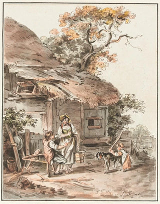 Sigmund Freudenberger - Lndliche Szene vor einem strohgedeckten Bauernhaus.webp