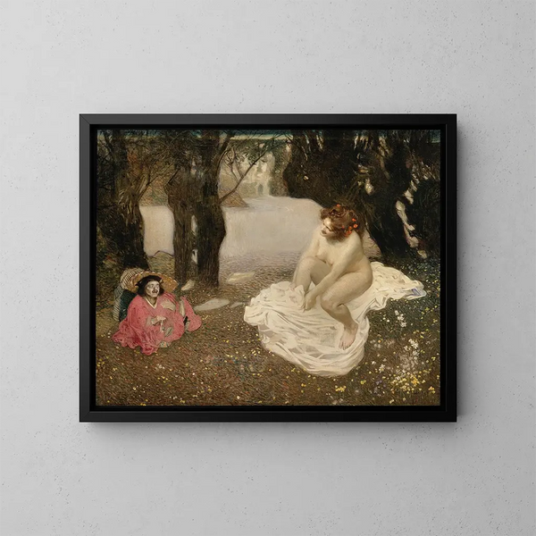 El enano y la mujer - Sigmund Walter Hampel — cuadro enmarcado en la pared