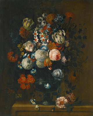 Simon Hardim - Still Life Of Roses Variegated Tulips Peonies Daffodils And Other Flowers In A Sculpted Vase.webp