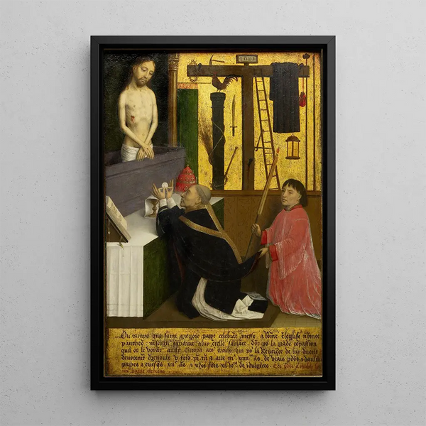 La Messe de Saint Grégoire - Simon Marmion — framed artwork on a wall