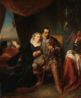 Simon Opzoomer - Magdalena Moons Begs her Fianc Francisco Valdez to Postpone the Storming of Leiden another night 1574.webp
