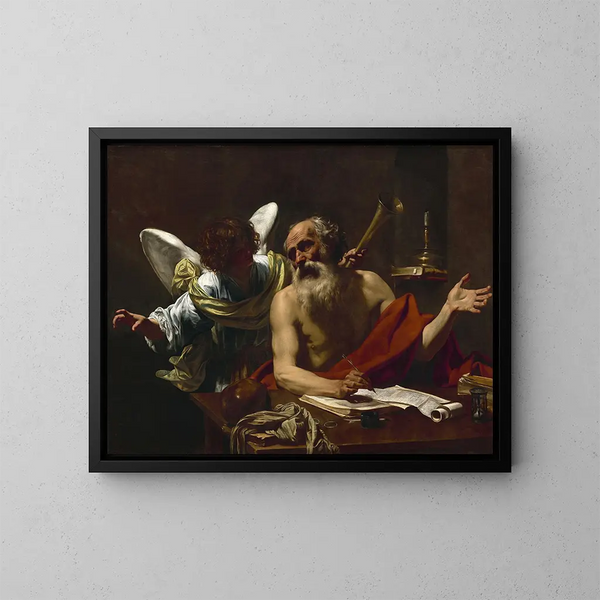 San Jerónimo y el ángel - Simon Vouet — cuadro enmarcado en la pared
