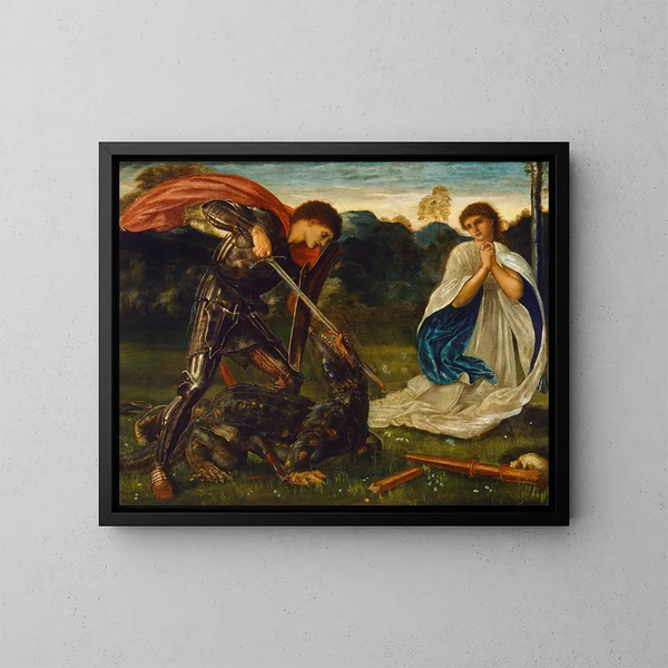 La lucha de san Jorge contra el dragón VI - Sir Edward Coley Burne-Jones — cuadro enmarcado en la pared