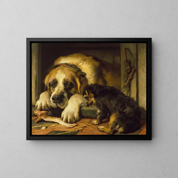 Miga dudosa - Sir Edwin Henry Landseer — cuadro enmarcado en la pared