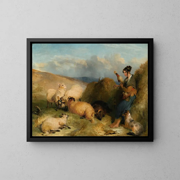 Lassie guardando ovejas - Sir Edwin Henry Landseer — cuadro enmarcado en la pared