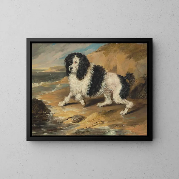 El caniche ruidoso perteneciente al honorable Frederick Byng - Sir Edwin Henry Landseer — cuadro enmarcado en la pared