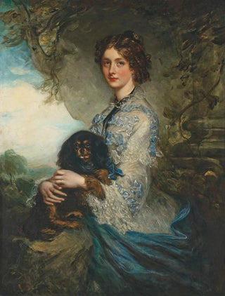 Sir Francis Grant - Portrait of Lady Alice Peel holding a King Charles spaniel on her lap.webp