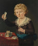 Retrato de un joven niño jugando con un castillo de cartas - Sir George Chalmers — vista de la obra