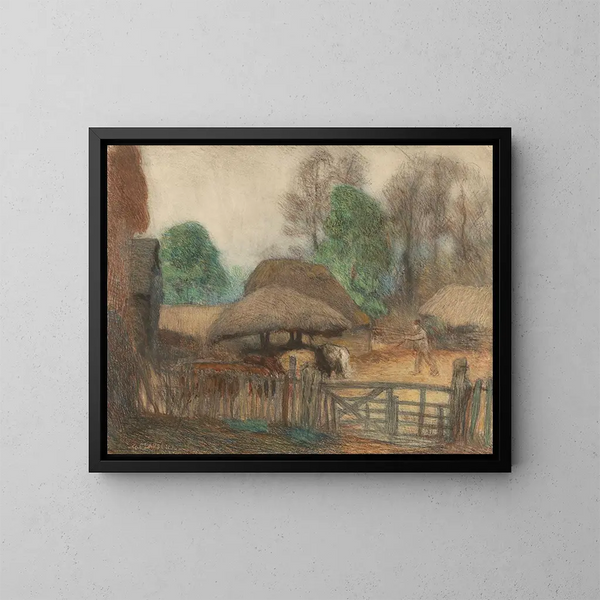 La tarde en la granja - Sir George Clausen — cuadro enmarcado en la pared