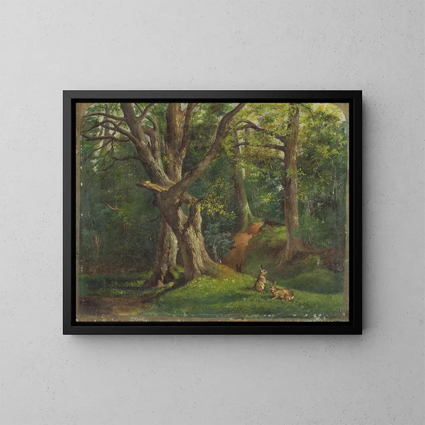 Escena forestal con conejos - Sir Hubert von Herkomer — cuadro enmarcado en la pared