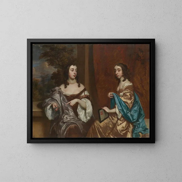 Mary Capel, Duchess of Beaufort, and her sister Elizabeth, Countess of Carnarvon - Sir Peter Lely — framed artwork on a wall