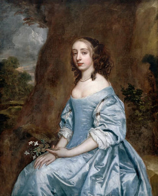 Sir Peter Lely - Portrait of a Lady in Blue holding a Flower.webp