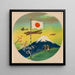 Soldados saludando la bandera nacional con niños mientras aviones de guerra pasan cerca del Monte Fuji - Anónimo — cuadro enmarcado en la pared
