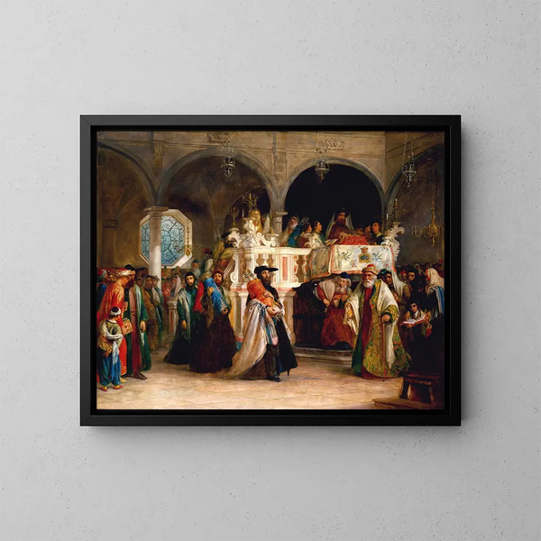 La fiesta de la alegría de la Ley en la sinagoga de Livorno en Italia - Solomon Alexander Hart — cuadro enmarcado en la pared