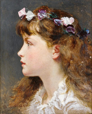 Sophie Anderson - A young girl with a garland of flowers in her hair.webp