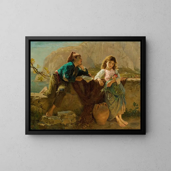 Children of Fishermen at Capri - Sophie Anderson — framed artwork on a wall