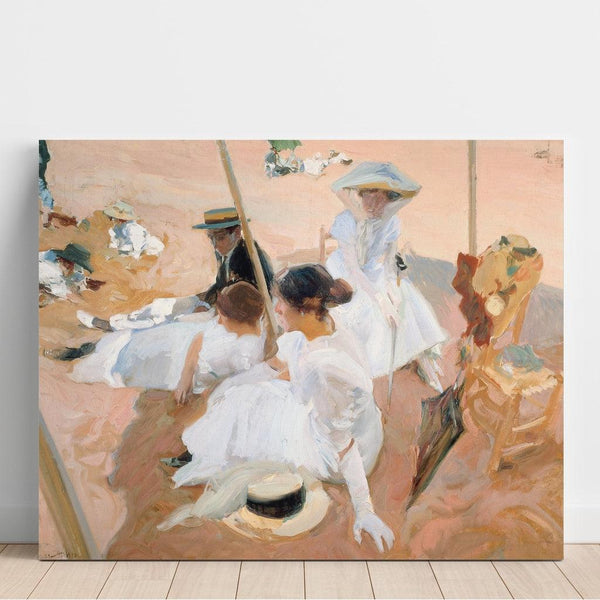 Reproducción del cuadro bajo el toldo, en la playa de Zarauz - Joaquín Sorolla