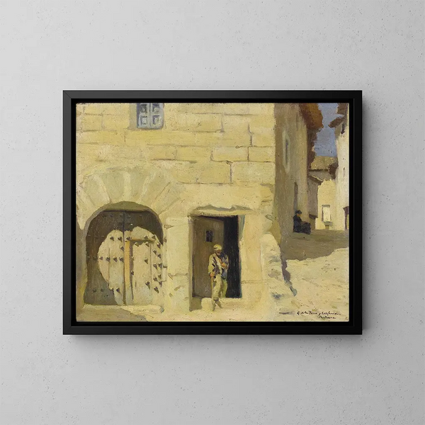 Man with a cane from Pastrana, Spain - Spanish School — framed artwork on a wall