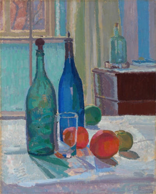 Spencer Frederick Gore - Blue and Green Bottles and Oranges.webp