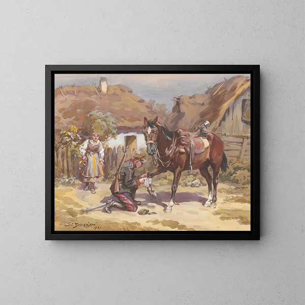 Un guardián de caballos - Stanisław Bagieński — cuadro enmarcado en la pared