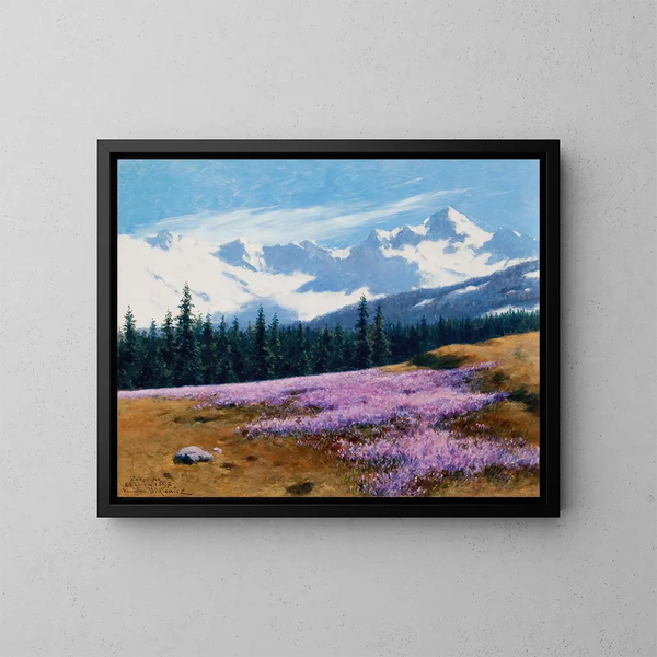 Crocus con montañas nevadas en el fondo - Stanisław Witkiewicz — cuadro enmarcado en la pared