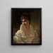 Retrato de una mujer con vestido blanco y perlas - Stefan Bakałowicz — cuadro enmarcado en la pared