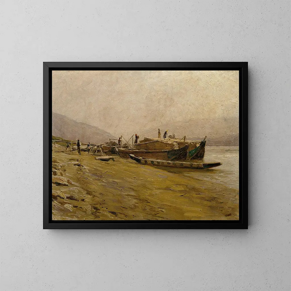 Bateaux de remorquage sur le Danube près de Spitz - Stefan Simony — cuadro enmarcado en la pared