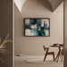 Abstract Painting – Urban Fragments | Modern Wall Poster with Cool Colors and Orange Touches