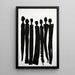 Cuadro decorativo – Siluetas unidas | Póster abstracto minimalista en negro y blanco | Póster elegante de grupo humano estilizado