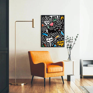 Tableau Pop Art – Chats Stylisés | Affiche Urbaine Colorée Style Keith Haring | Poster Graphique et Ludique pour Déco Contemporaine