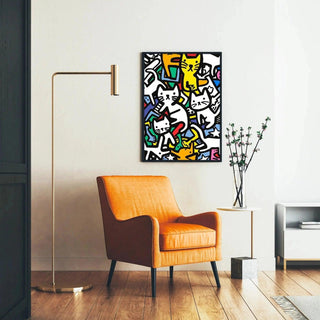 Tableau Pop Art – Danse des Félins | Affiche Colorée de Chats Stylisés | Poster Graphique Ludique et Dynamique pour Déco Murale Contemporaine