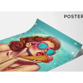 Tableau Pop Art – Douceur d’Été | Affiche Vintage Colorée Femme à la Glace | Poster Rétro Inspiré de Lichtenstein pour Déco Moderne