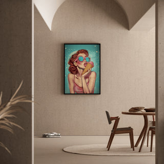 Tableau Pop Art – Douceur d’Été | Affiche Vintage Colorée Femme à la Glace | Poster Rétro Inspiré de Lichtenstein pour Déco Moderne