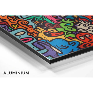 Tableau Pop Art – Univers des Figures | Affiche Colorée Style Keith Haring | Poster Dynamique de Visages Stylisés pour Déco Murale Contemporaine