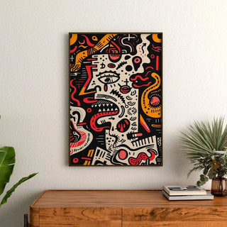 Tableau Pop Art – Visage Déstructuré | Affiche Abstraite Colorée Style Graphique Brut | Poster Émotionnel et Urbain pour Déco Contemporaine