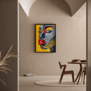Tableau Pop Art – Visage Pop | Affiche Graphique Colorée Style Lichtenstein | Poster Contemporain de Profil Féminin pour Déco Murale Audacieuse