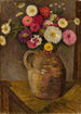 Asters y zinnias en una jarra de barro - Tadeusz Makowski — vista de la obra