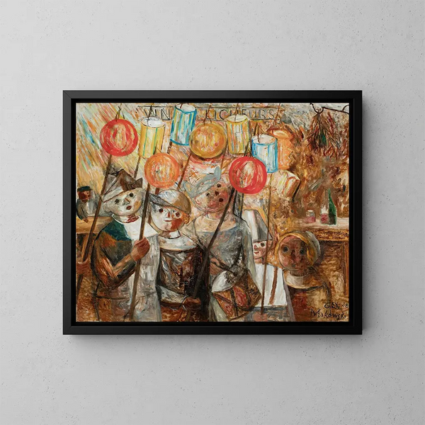 Niños con antorchas - Tadeusz Makowski — cuadro enmarcado en la pared