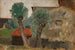 Fragmento de una casa con dos árboles - Tadeusz Makowski — vista de la obra