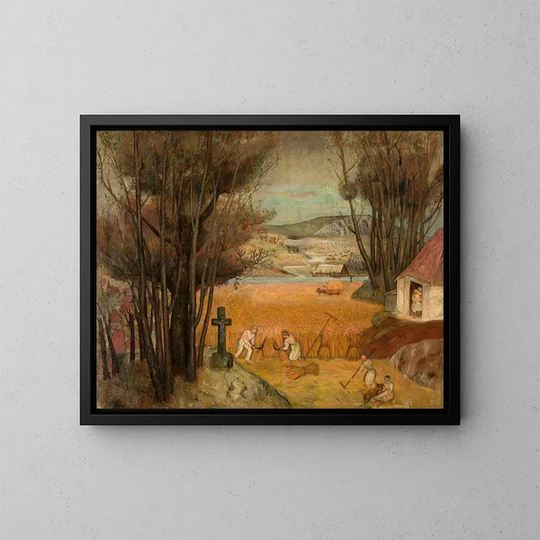 Cosecha en un campo - Tadeusz Makowski — cuadro enmarcado en la pared