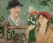 Idilio cerca de una cerca, autorretrato de niña con flores y un perro - Tadeusz Makowski — vista de la obra