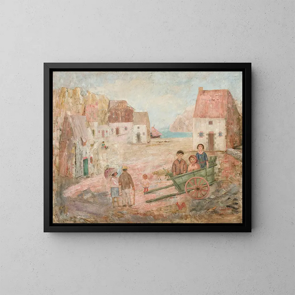 Paisaje de una pequeña ciudad con niños en un cochecito - Tadeusz Makowski — cuadro enmarcado en la pared