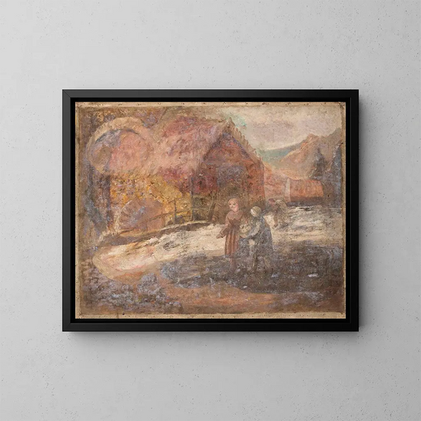 Dos niñas pequeñas sobre fondo de paisaje - Tadeusz Makowski — cuadro enmarcado en la pared