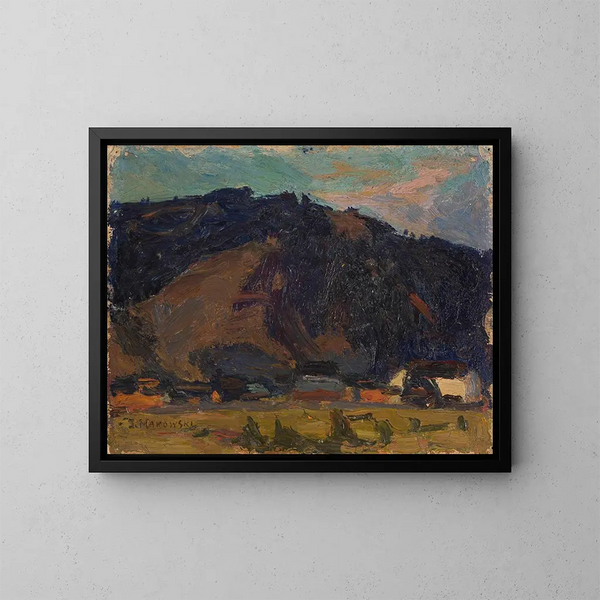 Vista de un pueblo con fondo de montaña - Tadeusz Makowski — cuadro enmarcado en la pared