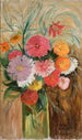 Zinnias and asters in a glass jar - Tadeusz Makowski — artwork view