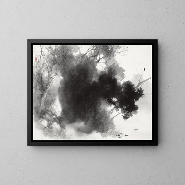 Pájaros en reposo - Takeuchi Seihō — cuadro enmarcado en la pared