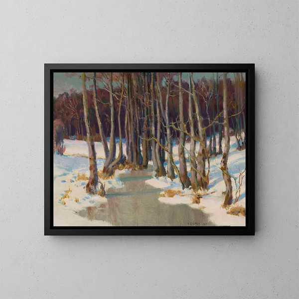 Arroyo forestal en invierno - Teodor Ziomek — cuadro enmarcado en la pared
