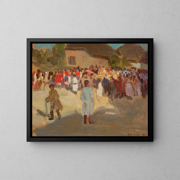 En el pueblo el domingo - Teodor Ziomek — cuadro enmarcado en la pared